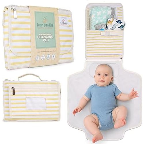Portable Diaper Changing Pad - Newborn Essentials, Waterproof, Extra Wide & Long, Padded Foldable Wipeable Mat, Travel Bag, Baby Registry Gift, Wipes Pocket, Eco-Friendly (Yellow)