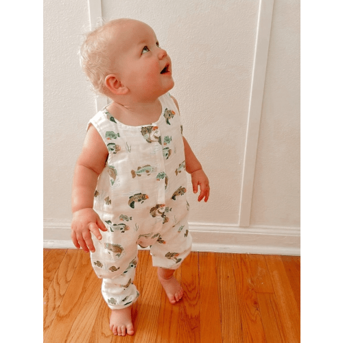 Muslin Sleeveless Romper, Bass Fishing