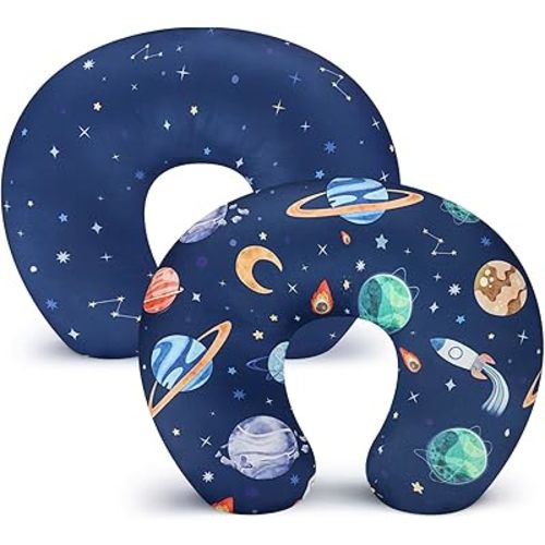 Pea Pod Nursing Pillow Cover 2 Pack Soft & Adorable Slipcovers for Breastfeeding Pillows, Comfortable Stretchy Feeding Pillow Covers for Baby Girls Boys Newborn, Removeable Pillow Case (Outer Space)