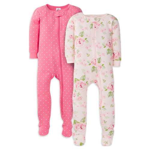 Gerber Baby & Toddler Neutral Snug Fit Footie Zipper Sleeper Cotton Pajamas, 2-Pack, Sizes 0/3M - 5T