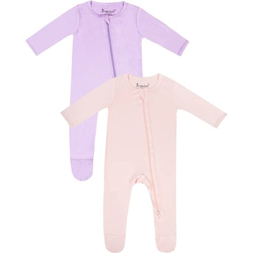 Jimonda Bamboo Pajamas,Unisex Baby One-Piece Footies,2-Way Zip closure - Violet&blush - 0-3 Months