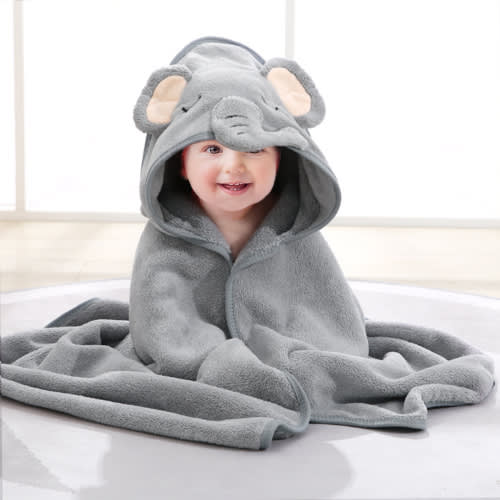MONEHANE Baby Bath Towel, Absorbent Large Hooded Towel for Kids, Newborn, Babie, Toddler, Infant, Elephant, 31.5 x 31.5 inch