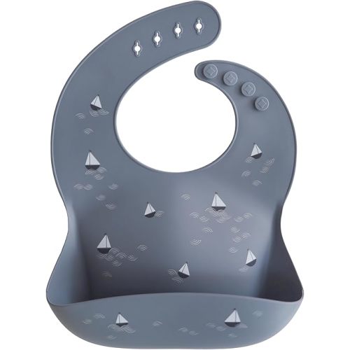 mushie Silicone Baby Bib | Adjustable Fit Waterproof Bibs (Boats)