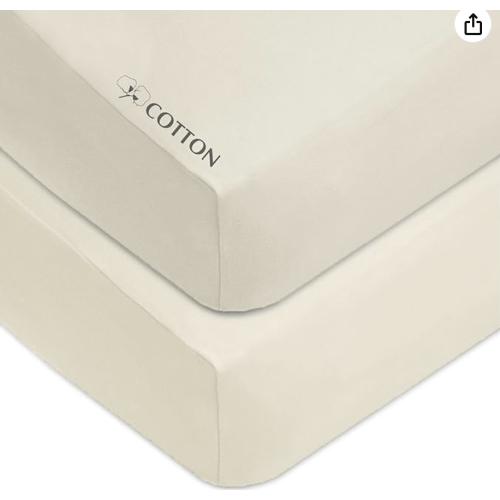 American Baby Company 2 Pack 100% Natural Cotton Fitted Crib Sheets 52" x 28" - Soft, Breathable, Hypoallergenic & Gentle Toddler Bed Sheets, Cream, Neutral for Boys & Girls