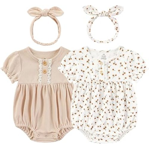 Baby Girl Clothes Cotton Bubble Romper Floral Bodysuits Infant Outfit Set