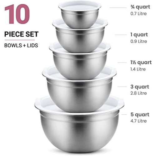 Premium Stainless-Steel Mixing Bowls with Airtight Lids (Set of 5) Nesting Bowls for Space-Saving Storage, Easy-Grip & Stability Design Mixing-Bowl Set Versatile For Cooking, Baking, & Food Storage