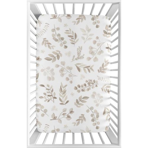 Sweet Jojo Designs Boy Or Girl Gender Neutral Unisex Baby Fitted Mini Crib Sheet Botanical Leaf Linen Collection Taupe And Off White