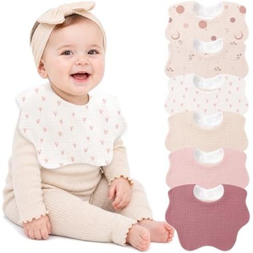 Bearmoss Muslin Baby Bibs for Drooling & Teething Cotton Drool Bib 6 Pack