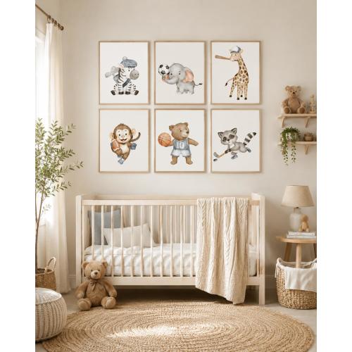 Baby Animals Sports Nursery Decor: Watercolor Prints