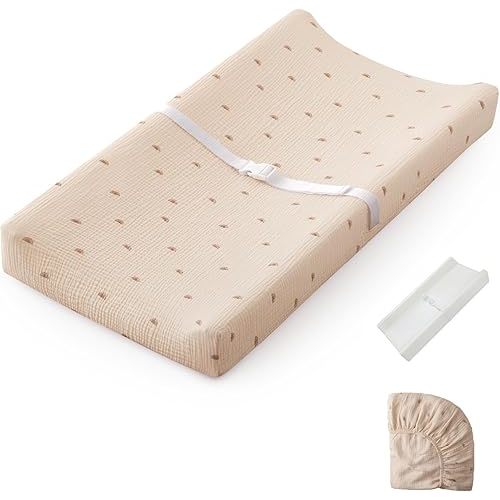 Blissful Diary Muslin Baby Changing Pad with Waterproof Lining Foam, Diaper Changing Table Pad with Cover for Dressers (Sunshine, Rectangular)