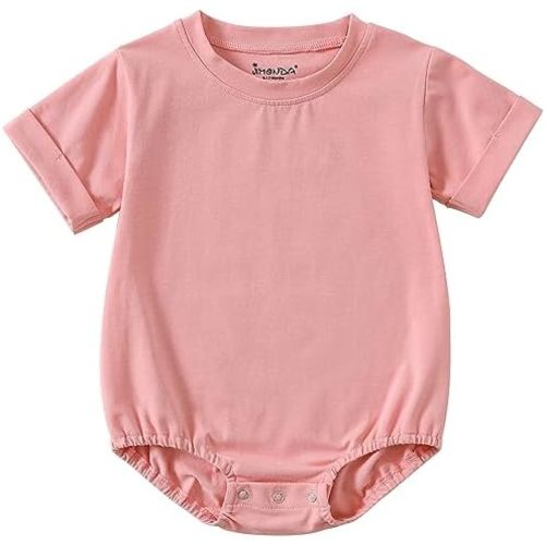 Jimonda Baby Boy Girl Bubble Romper Solid Color Bodysuit Short Sleeve Organic Cotton T-Shirt
