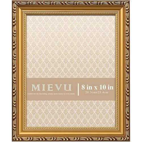8×10 Picture Frame Gold - Picture Frames for Wall Hanging And Tabletop Display, Ornate Photo Frame for Poster,Vintage Frames,with Durable Plexiglass