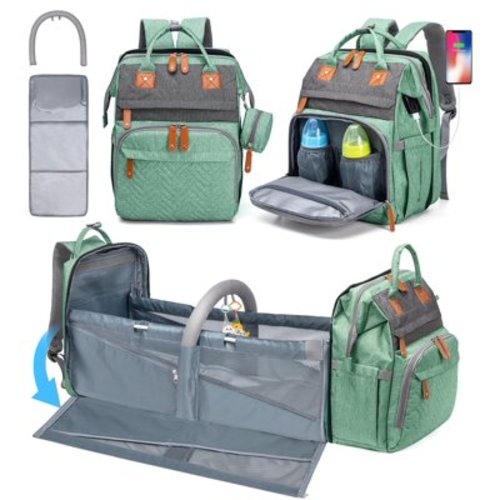 Kabaqoo Baby Diaper Bag Backpack, Newborn Baby Backpack with Changing Station & USB Charging Port Green