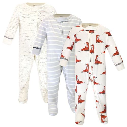 Touched by Nature Baby Boys Organic Cotton Zipper Sleep and Play 3pk, Boho Fox, 3-6 Months