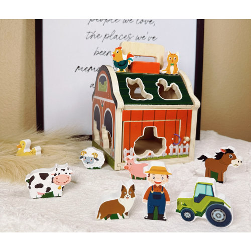 Personalized Wooden Sorting Barn - Sorting Toy For Babies - Sorting Toy For Toddlers - Wooden Ranch Toy With Farmer Tractor And Animals