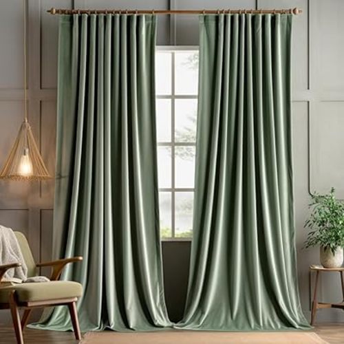 MIULEE Sage Green Velvet Curtains 96 inches 2 Panels - Pinch Pleated Luxury Room Darkening Window Drapes for Bedroom Living Room Blackout Thermal Insulated Super Soft, Back Tab Rod Pocket, W52 x L96