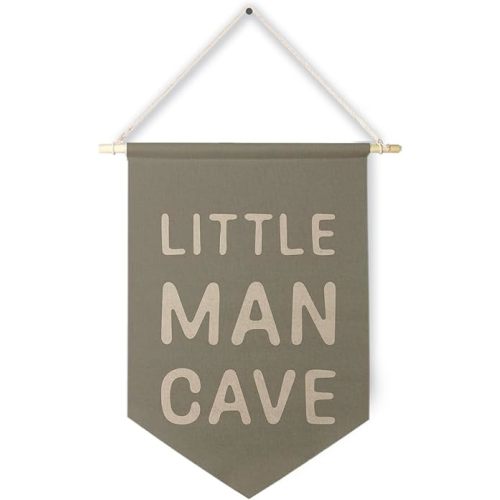Qpenm Little Man Cave Hanging Wall Canvas Banner, Kids Playroom Hanging Pennant Flag Prints,Sage Green Nursery Boy Wall Decor, Baby Boy Wall Art 12x18in