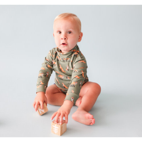 Green Fox Turtleneck Onesie - Pineapple Sunshine | Maisonette