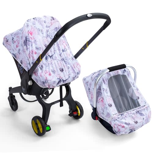 Car Seat Cover Baby, Infant Car Seat Cover with Mesh Window, Stretch Carseat Cover for Girls Boys, Soft Breathable Baby Carrier Cover for Stroller, Summer Carseat Canopy Sunshade Cover