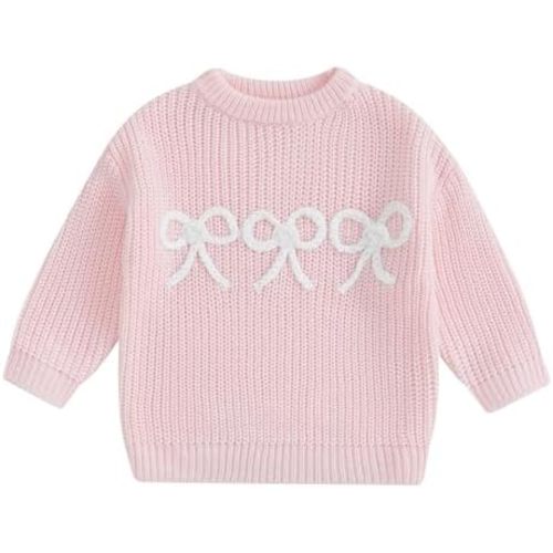 Baby Girl Knit Sweater Cute Bow Chunky Knitted Pullover Sweatshirt Toddler Girls Fall Winter Clothes