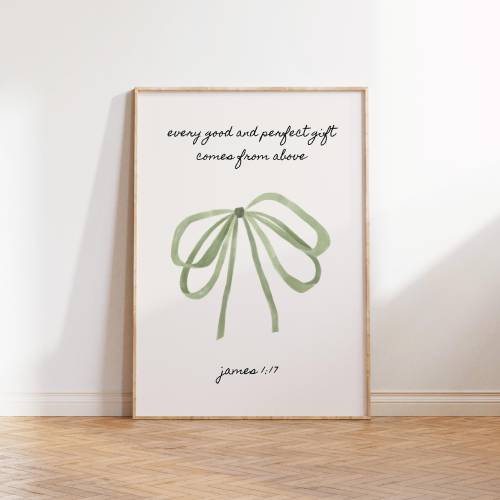 James 1:17 Coquette Room Decor Bible Verse Wall Art Christian Wall Art Apartment Housewarming Gift Bow Art Trendy Dorm Room Decor Poster