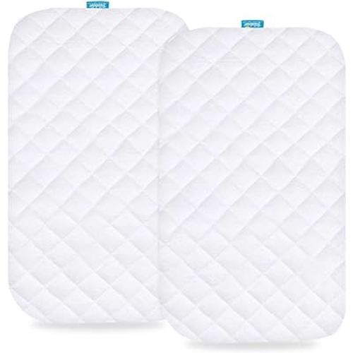 Waterproof Mattress Pad Cover Compatible with Pamo Babe Baby Bassinet Bedside Sleeper and AMKE Baby Bassinets Bedside Sleeper, 2 Pack, Ultra Soft Viscose Made from Bamboo Terry Surface