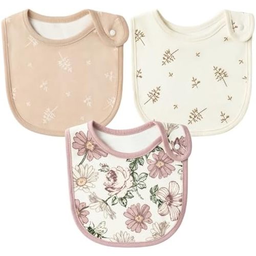Cotton Drooling Baby Bib - 3Pcs Unisex Boy Girl Cotton Teething Infant Bibs with Adjustable Buttons