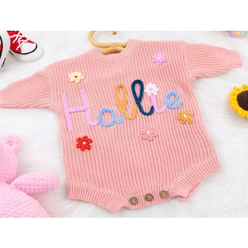 Custom Hand Embroidered Baby Romper, Baby Newborn Romper With Name, Announcement Baby Romper | Newborn Gift | Baby Shower Gift