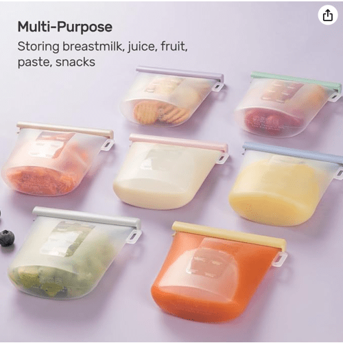 Nuliie 7 Pcs Silicone Breastmilk Storage Bags Reusable, 8oz/240ml Double Leak-Proof Breastmilk Freezer Bags, BPA Free Self-Standing Milk Bags for Breastfeeding, Baby Food Pouches