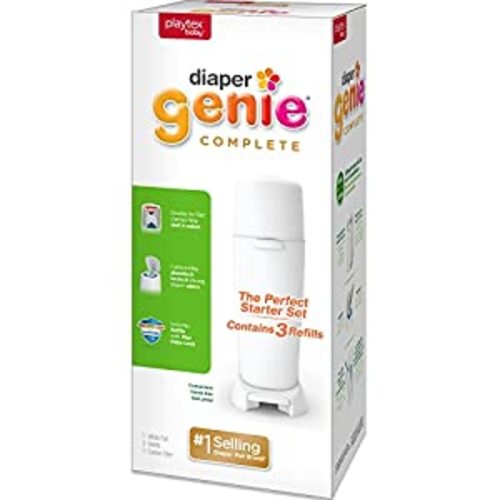 Amazon.com: Diaper Genie Complete Pail (White) | Odor-Controlling Baby Diaper Disposal System | Includes Diaper Pail & 3 Refill Bags : Baby