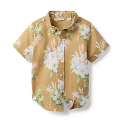 Boy Iced Latte Floral Floral Linen-Cotton Shirt by Janie and Jack