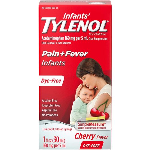 Tylenol Infants' Liquid Medicine with Acetaminophen Pain + Fever Relief Dye Free, Cherry, 1 Fl Oz