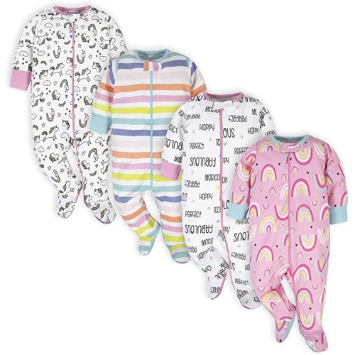 Onesies Brand baby-girls 4-pack Sleep 'N Play Footies Multi Pack - 3-6 Months - Pink Unicorns