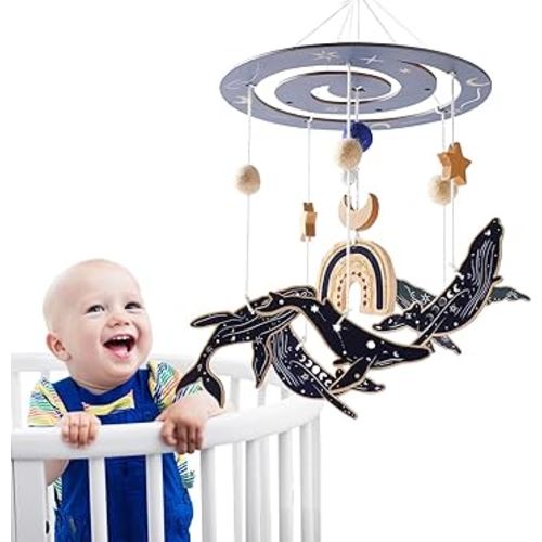 Crib Mobile Baby Nursery Mobiles | Baby Mobile for Crib | Handmade Nursery Crib Mobile | Ocean Whale Theme Hanging Decor for Boys Girls Bedroom Cot Cabin (Blue Whale)