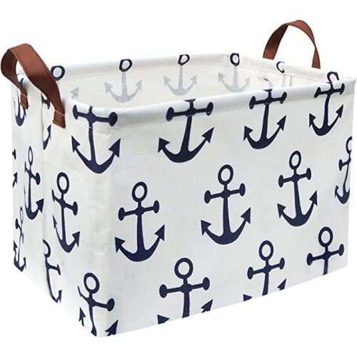 HIYAGON Kids Storage Basket Nautical Gift Basket Empty Boys Toy Storage Bin Organizer Box Rectangular Room Decor for Home,Books (Anchor)