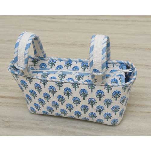 Blue Floral Block Print Stroller Organizer Caddy.