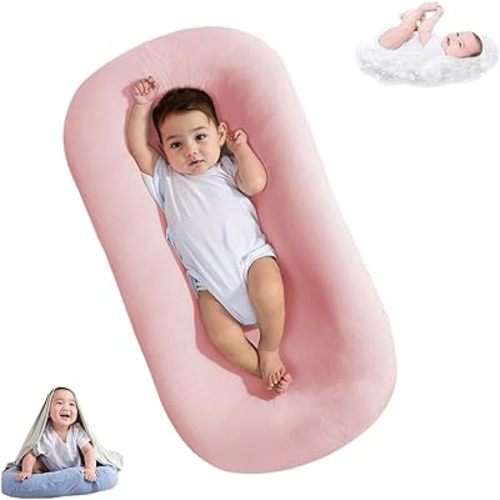 Baby Lounger, Bionic Design, Newborn to 24 Months, Soft Organic Cotton Breathable Lounger for Infants (Lovely Pink Lounger)