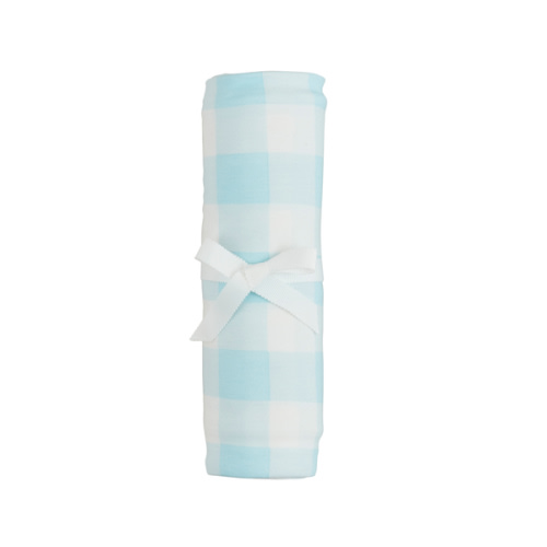 Blue Gingham Stretchy Swaddle | Mud Pie
