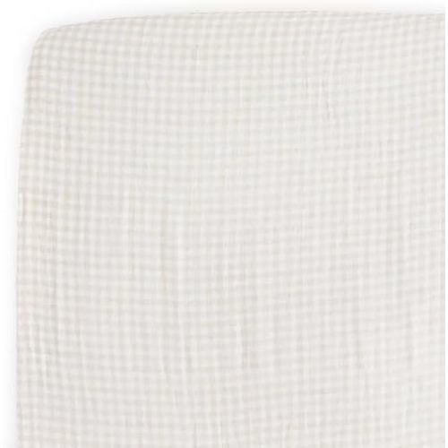Little Unicorn Premium Stretch Knit Crib Sheet |Super Soft with Optimal Stretch (Tan Gingham)