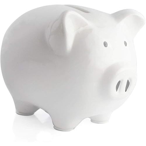 Pink Piggy Bank,Ceramic Money Piggy Bank Kids (White)