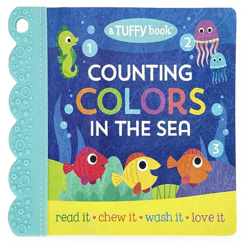 Tuffy 1, 2, 3 Colors in the Sea Book - Washable, Chewable, Unrippable Pages With Hole For Stroller Or Toy Ring, Teether Tough (Tuffy Book)