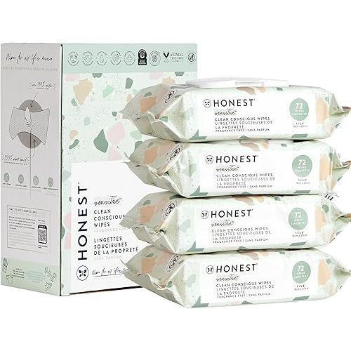 The Honest Company Clean Conscious Unscented Wipes | Over 99% Water, Compostable, Plant-Based, Baby Wipes | Hypoallergenic for Sensitive Skin, EWG Verified | Geo Mood, 288 Count