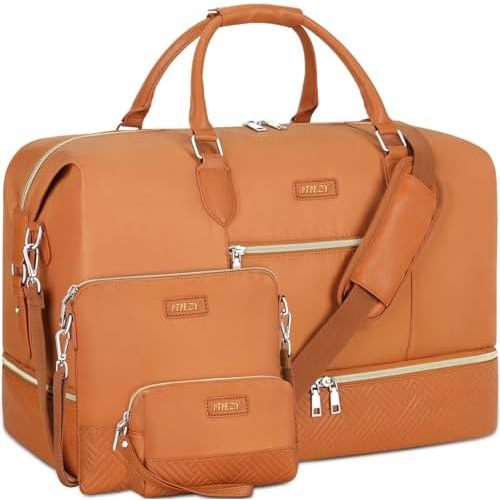 ITIEZY Weekender Overnight Bag for Women - Large Travel Duffel Bag with Shoe Compartment, Gym Duffel Bag Hospital Bag Carry On Tote Bags for Airplanes with Crossbody Bag Toiletry Bag 3Pcs Set
