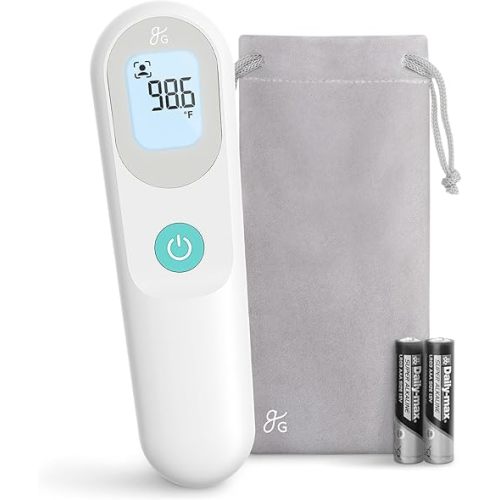 Greater Goods No-Touch Infrared Digital Thermometer for Adults, Kids, and Babies, Forehead Thermometer with Ergonomic Grip, Fever Alarm, HSA FSA Eligible, White