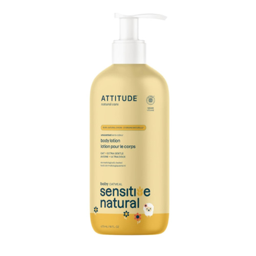 ATTITUDE Body Lotion for Baby, EWG Verified, Plant and Mineral-Based Ingredients, Vegan Personal Care Products, Sensitive Skin, Unscented, 16 Fl Oz