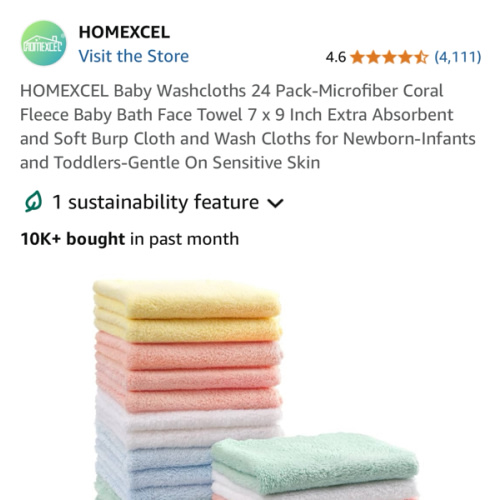 HOMEXCEL Baby Washcloths 24 Pack-Microfiber Coral Fleece Baby Bath Face Towel 7 x 9 Inch Extra Absorbent and Soft Burp Cloth and Wash Cloths for Newborn-Infants and Toddlers-Gentle On Sensitive Skin