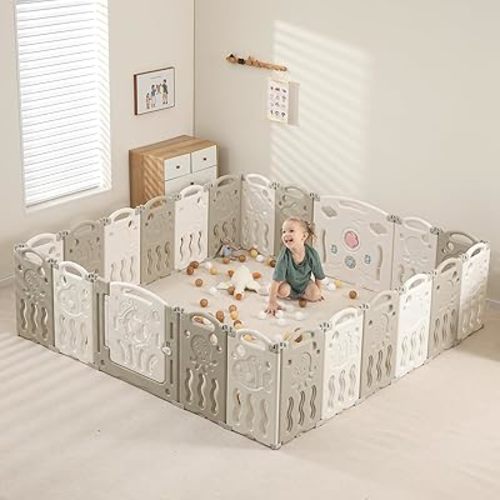 Baby Playpen, Foldable Playpen for Babies and Toddlers, 22 Panels Extra Large Baby Play Pen, Baby Play Yard, Portable Baby Fence Play Area, Adjustable Baby Gate Playpen