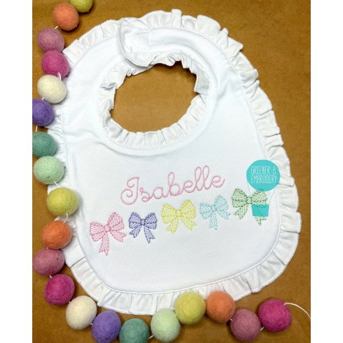 Personalized Girl Bow Bib / Pink Purple Bows Monogram Bib / Girl Personalized Bib / Bow Trio / Baby Shower Gift / Rainbow Bows