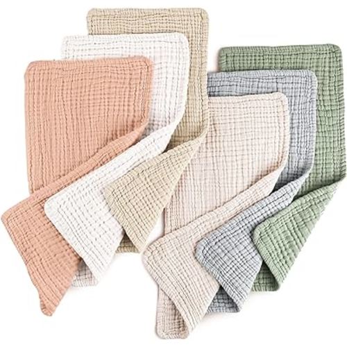 Konssy Muslin Baby Burp Cloths Sets for Unisex- 6 Pack Large 100% Cotton Burping Clothes for Newborn，Baby Girls and Boys