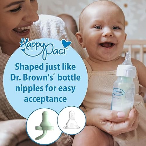 Dr. Brown's HappyPaci 100% Silicone Baby Pacifier, Contoured One-Piece Design, Green, Cool Gray, Ecru, 0-6m, BPA-Free, 6 Pack